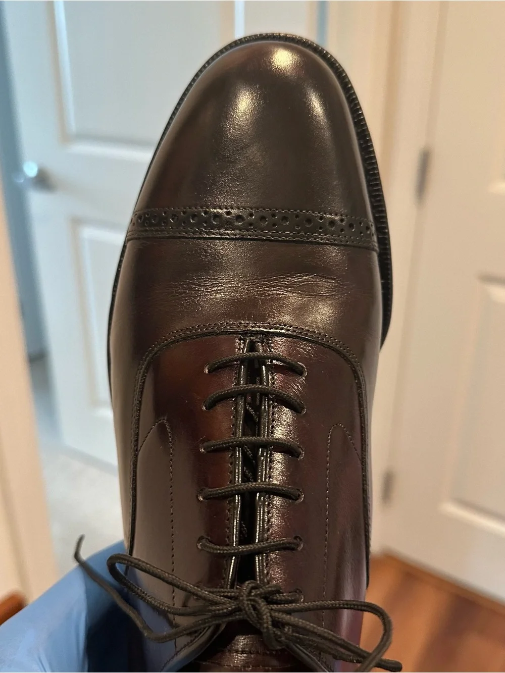 Johnston & Murphy Men's Burgundy Leather Cap-Toe Oxfords.